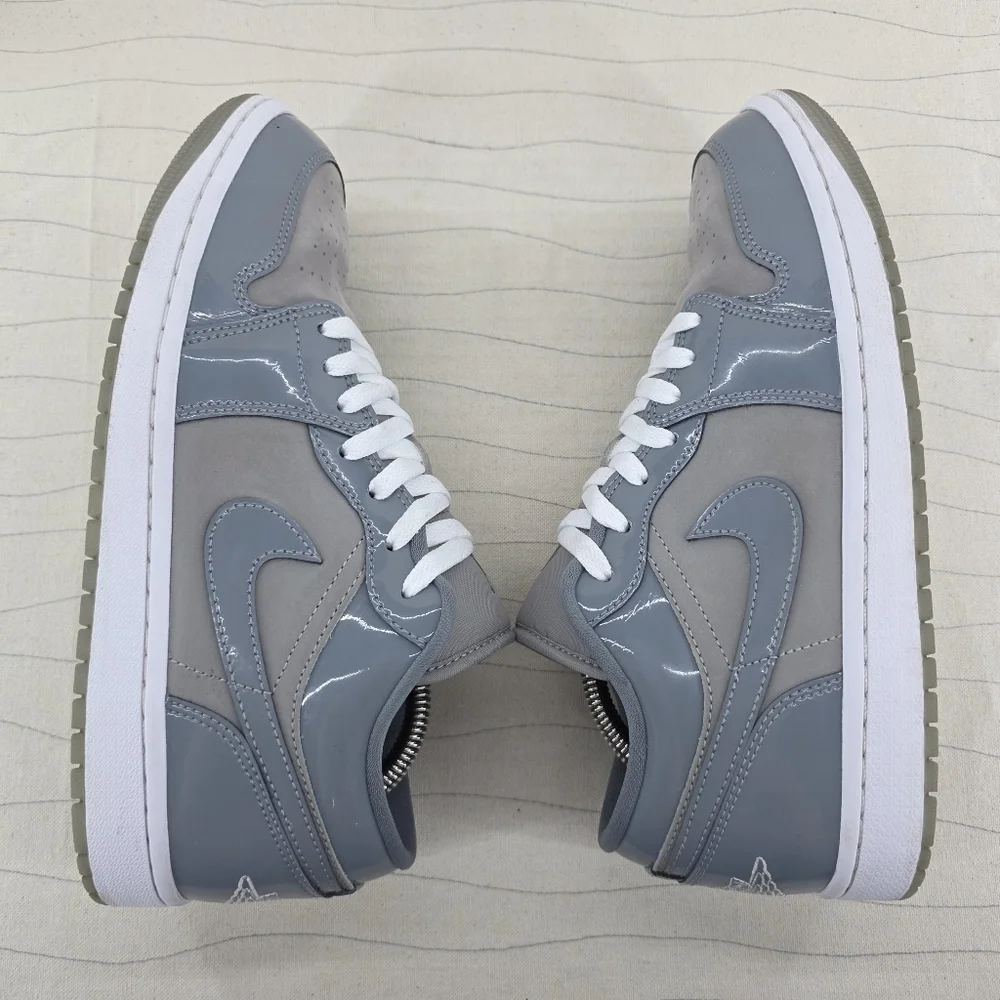 Air Jordan Mens 1 SE Low Patent Cool Grey White Sneakers Shoes HF3148-011 Sz 8.5